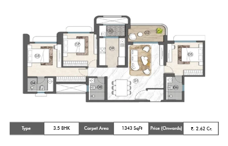 3.5 BHK-1343 SqFt
